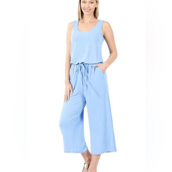 Zenana Outfitters Pants - Zenana Capri Light Blue Jumpsuit
